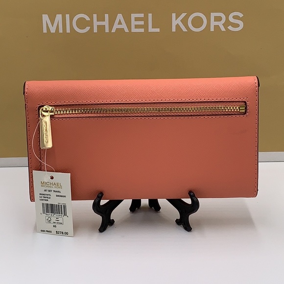 MICHAEL KORS JET SET TRAVEL LARGE TRIFOLD WALLET SHERBERT COLOR - Picture 5 of 16